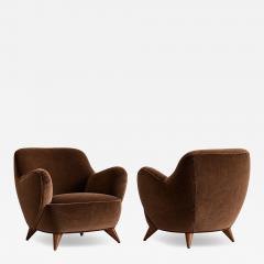 Vladimir Kagan Vladimir Kagan Barrel Lounge Chairs in Brown Velvet and Walnut Legs - 4789896