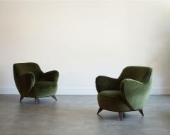 Vladimir Kagan Vladimir Kagan Barrel Lounge Chairs in Olive Green Velvet and Walnut Legs - 4348772