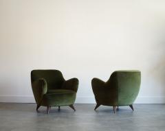 Vladimir Kagan Vladimir Kagan Barrel Lounge Chairs in Olive Green Velvet and Walnut Legs - 4399114