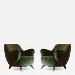 Vladimir Kagan Vladimir Kagan Barrel Lounge Chairs in Olive Green Velvet and Walnut Legs - 4401781