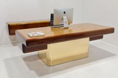 Vladimir Kagan Vladimir Kagan Design Desk in Burl and Mahogany with Brass Finish Base - 3430997