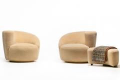 Vladimir Kagan Vladimir Kagan Nautilus Swivel Chairs Ottoman in Butterscotch Shearling - 4333655