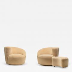 Vladimir Kagan Vladimir Kagan Nautilus Swivel Chairs Ottoman in Butterscotch Shearling - 4334712