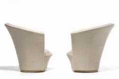 Vladimir Kagan Vladimir Kagan Sculptural High Back Swivel Chairs in Textured Ivory Fabric - 3464894