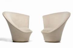 Vladimir Kagan Vladimir Kagan Sculptural High Back Swivel Chairs in Textured Ivory Fabric - 3464895