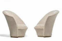 Vladimir Kagan Vladimir Kagan Sculptural High Back Swivel Chairs in Textured Ivory Fabric - 3464897