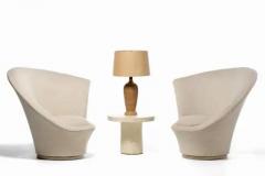 Vladimir Kagan Vladimir Kagan Sculptural High Back Swivel Chairs in Textured Ivory Fabric - 3464903