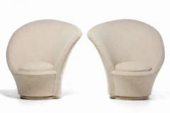 Vladimir Kagan Vladimir Kagan Sculptural High Back Swivel Chairs in Textured Ivory Fabric - 3464907