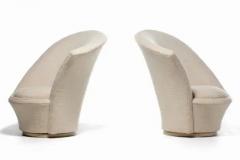 Vladimir Kagan Vladimir Kagan Sculptural High Back Swivel Chairs in Textured Ivory Fabric - 3464927