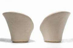 Vladimir Kagan Vladimir Kagan Sculptural High Back Swivel Chairs in Textured Ivory Fabric - 3464928