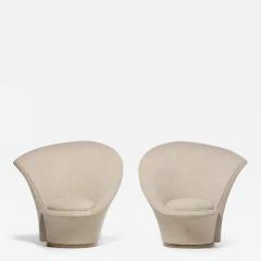 Vladimir Kagan Vladimir Kagan Sculptural High Back Swivel Chairs in Textured Ivory Fabric - 3467360