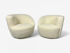 Vladimir Kagan Vladimir Kagan Style White Boucle Nautilus Style Swivel Chairs USA 1970s - 4382141