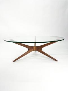 Vladimir Kagan Vladimir Kagan Tri Symmetric Coffee Table in Walnut with Glass Top - 3166328