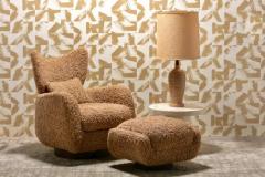 Vladimir Kagan Vladimir Kagan Wingback Swivel Chair Ottoman in Curly Latte Fabric - 4126422