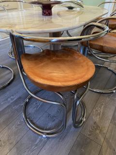 Vladimir Tatlin MODERNIST TUBULAR CHROME AND LEATHER ITALIAN DINING CHAIRS - 2314207