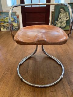 Vladimir Tatlin MODERNIST TUBULAR CHROME AND LEATHER ITALIAN DINING CHAIRS - 2314209