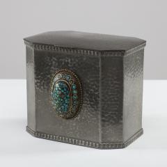 W A Perry an Arts Crafts Hand Hammered Pewter Box with an Oval Turquoise Jewel - 4189938