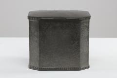 W A Perry an Arts Crafts Hand Hammered Pewter Box with an Oval Turquoise Jewel - 4189941