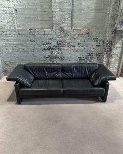 W K Wohnen Post Modern Black Leather Sofa Germany 1980 - 3518226