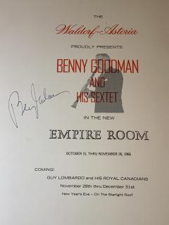 WALDORF ASTORIA MENU AUTOGRAPHED BY BENNY GOODMAN - 1045473