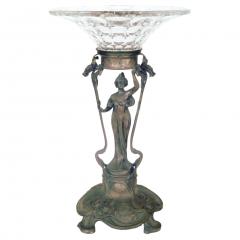 WMF Silver Plate Art Nouveau Woman Holding Glass Dish Over Her Head Circa 1900 - 4345226