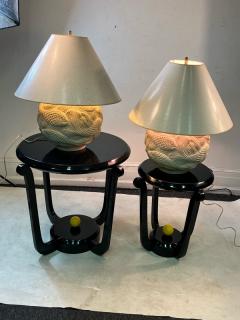 WONDERFUL PAIR OF ART DECO REVIVAL WHITE PLASTER FISH LAMPS - 2900074