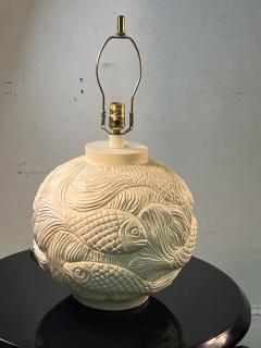 WONDERFUL PAIR OF ART DECO REVIVAL WHITE PLASTER FISH LAMPS - 2900485