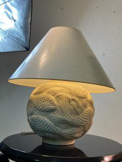 WONDERFUL PAIR OF ART DECO REVIVAL WHITE PLASTER FISH LAMPS - 2900487