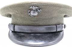 WWII USMC Officers Visor Cap Joe Foss Embossed on the Sweatband - 3672816