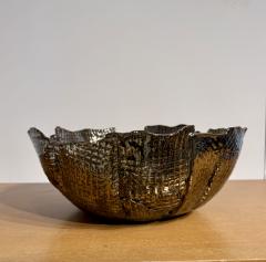 Waffle textured bowl in a black chrome metallic glaze Made By Aram C  - 4409654