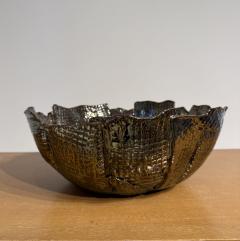 Waffle textured bowl in a black chrome metallic glaze Made By Aram C  - 4409658