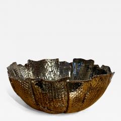 Waffle textured bowl in a black chrome metallic glaze Made By Aram C  - 4412089