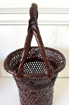 Waichisai II Wada Large Japanese Bamboo Ikebana Basket by Wada Waichisai II with Signed Box - 4813009