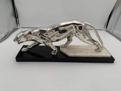 Walking Panther Sculpture Silver plate Marble France circa 1930 - 2354905