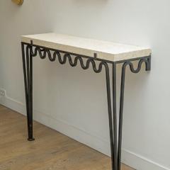 Wall Mounted Console Hammered Undulating Metal with Coral Stone Top - 4107462