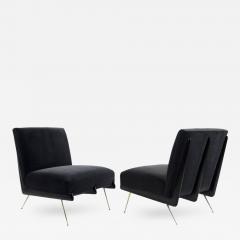 Walnut Boomerang Lounge Chairs on Brass Legs - 419600