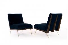 Walnut Boomerang Lounge Chairs on Brass Legs - 1011704