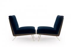 Walnut Boomerang Lounge Chairs on Brass Legs - 1011705