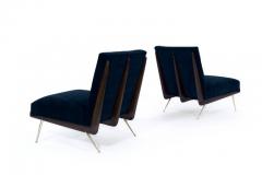 Walnut Boomerang Lounge Chairs on Brass Legs - 1011706