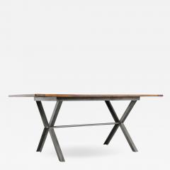 Walnut Iron X Base Dining Table In Stock - 1743435