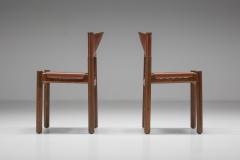 Walnut Leather Dining Chairs In The Style Of Scarpa 1950s - 2152343