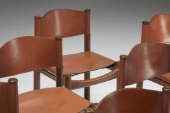 Walnut Leather Dining Chairs In The Style Of Scarpa 1950s - 2152351