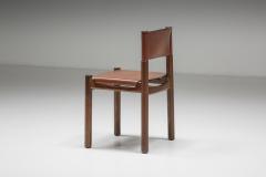 Walnut Leather Dining Chairs In The Style Of Scarpa 1950s - 2152369