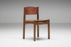 Walnut Leather Dining Chairs In The Style Of Scarpa 1950s - 2152370