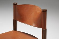 Walnut Leather Dining Chairs In The Style Of Scarpa 1950s - 2152371
