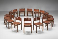 Walnut Leather Dining Chairs In The Style Of Scarpa 1950s - 2152380