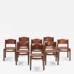 Walnut Leather Dining Chairs In The Style Of Scarpa 1950s - 2153964