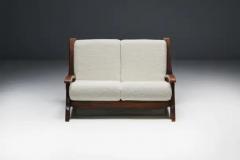 Walnut Rustic Modern Chalet Sofa in Pierre Frey Boucl Switzerland 1960s - 3484518