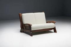 Walnut Rustic Modern Chalet Sofa in Pierre Frey Boucl Switzerland 1960s - 3484519