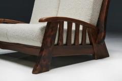 Walnut Rustic Modern Chalet Sofa in Pierre Frey Boucl Switzerland 1960s - 3484522